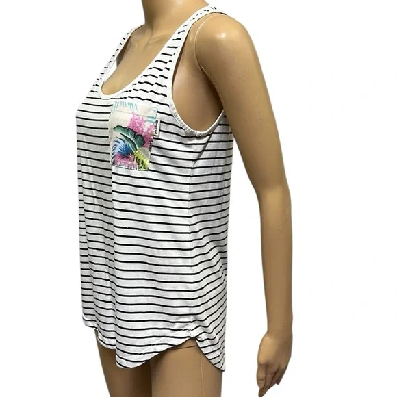 Rip Curl White and Black Striped Tank Top with Tropical Pocket Womens Small - Picture 4 of 10
